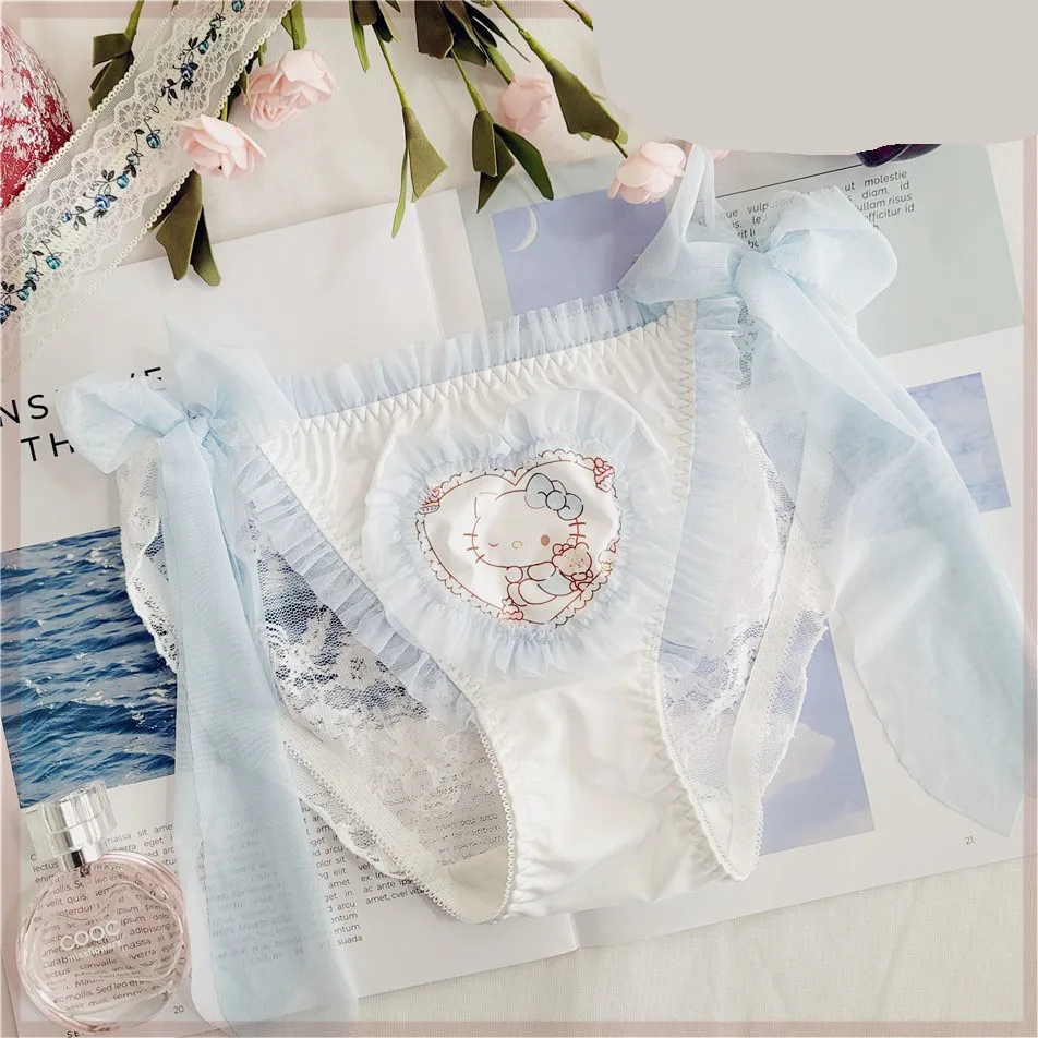 1pcs  for Hello Kitty  Underpant  Cute Women Briefs Kawaii Sexy Lace Panties Cartoon Transparent Low-waist Comforts Female