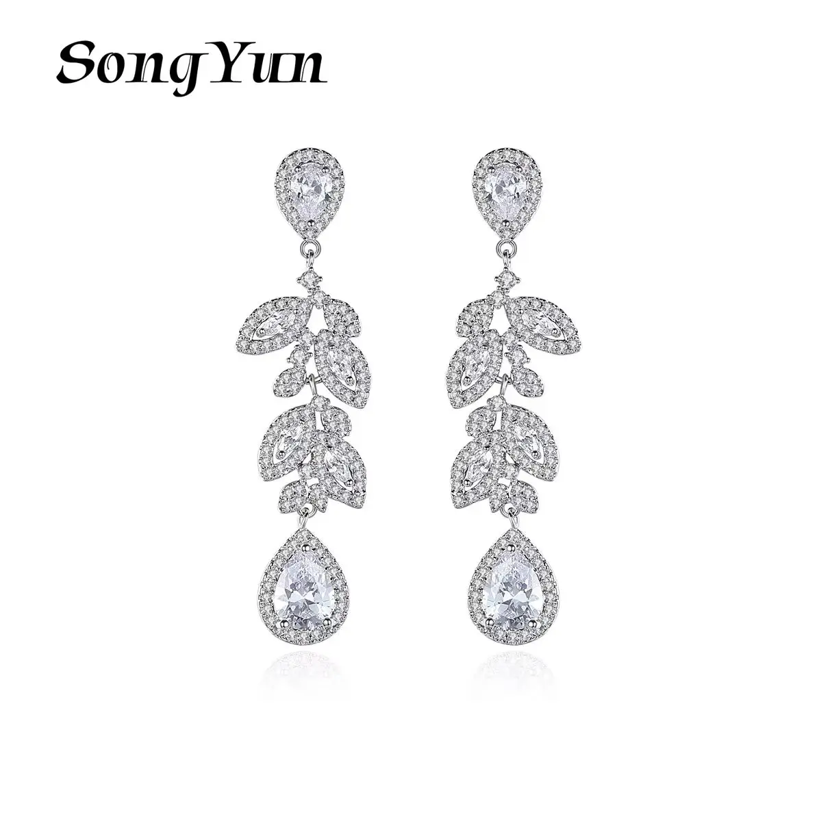 

SYYG Jewelry MHT Quality Brass Stud Earrings Dangle CZ 7A Zircon Christmas Gift Statement Jewelry Women Earring Jewelry