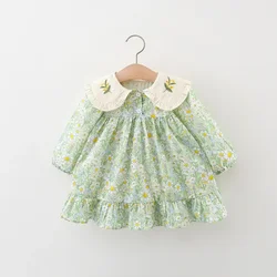 Baby Girl Autumn New Long Sleeved Dress with Doll Collar Embroidered Princess Dress and Small Floral Children's Clothing