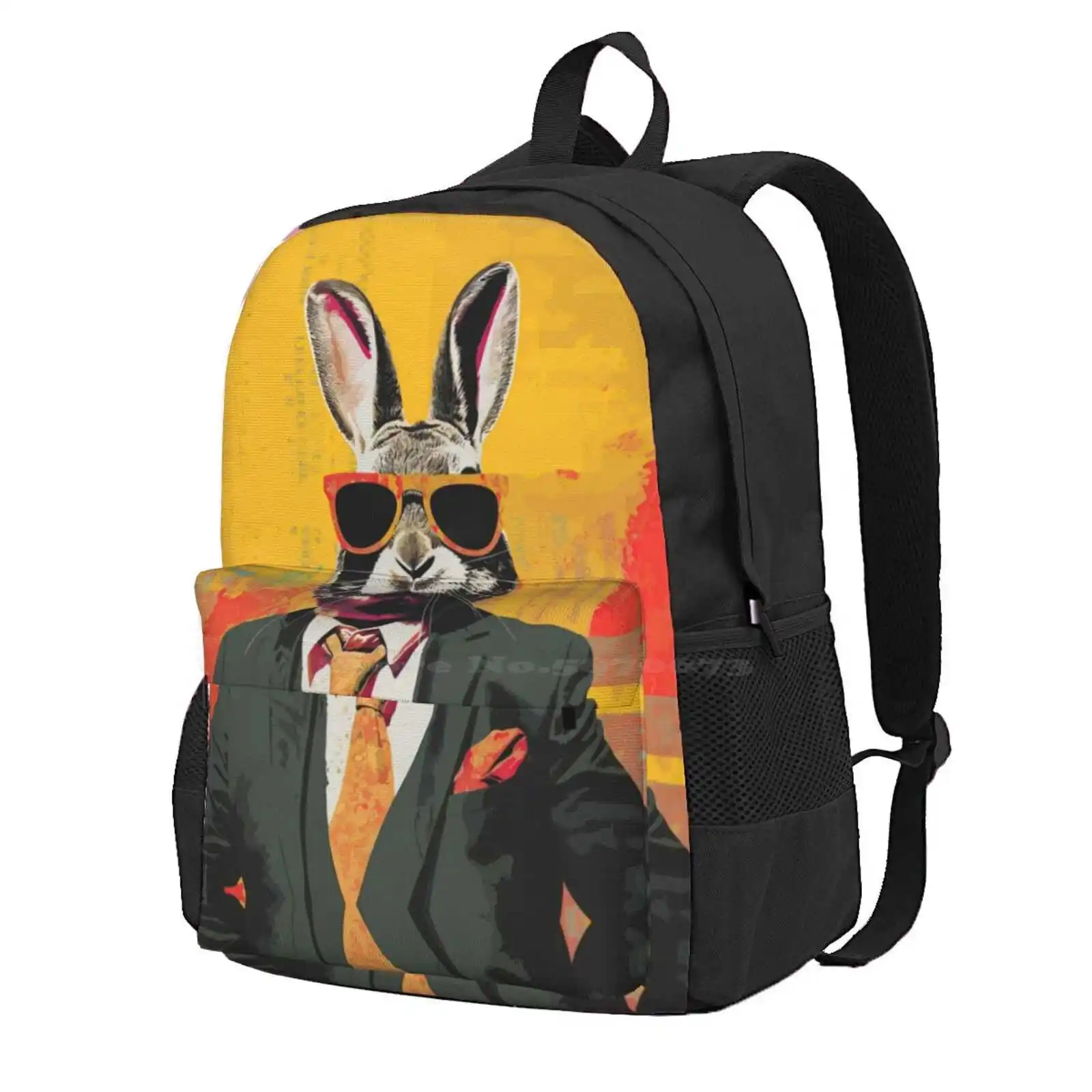 Bunny In A Suit - Pop Art Art Hot Sale Schoolbag Backpack Fashion Bags Rabbits Pop Art Weirdcore Animals Rodent