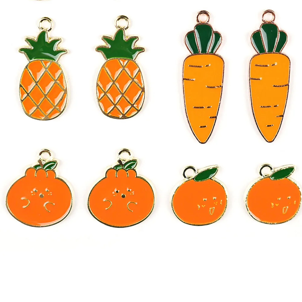 10pcs DIY Orange Series of Vegetables and Fruits Enamel Charms Carrot Pendants Beads for Bracelet Earrings Jewelry Making