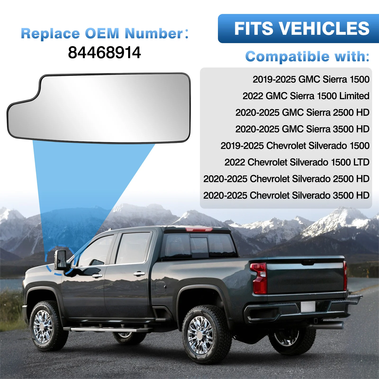 1PC For GMC Sierra 1500  2500 HD Chevrolet Silverado 1500 Heated Left/Right Side Door Towing Mirror Lower Small Convex Glass 