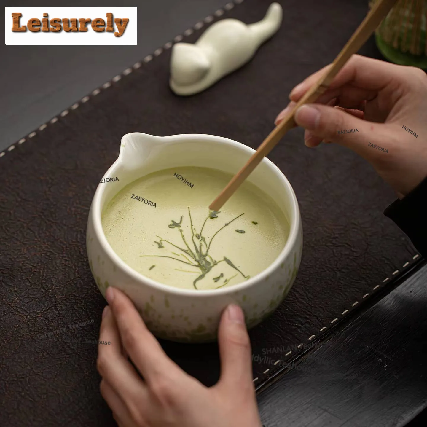 

Spring Point Matcha Set Four-piece Household Ceramic Spout Bowl Hundred Book Stand Whisk Tea Tool Tea Ceremony Craft Supplies