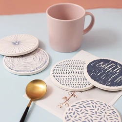 Coasters for Drinks Absorbing Round Ceramic Stone Coaster with Cork Base Tabletop Protection Mat Mugs and Cups,Office,Kitchen