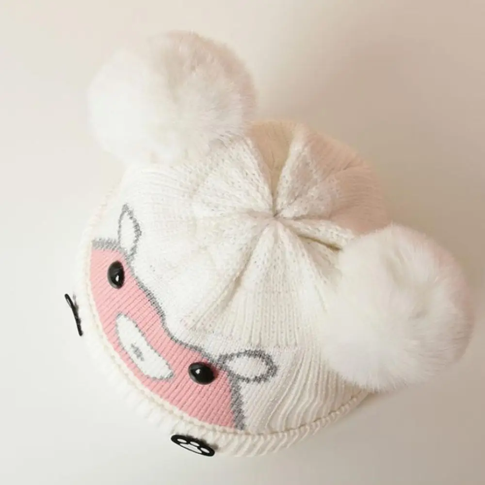 New Knitted Winter Baby Earmuffs Thicken Plush Ball Ear Protection Cap Cold Proof Cartoon Ear Warm Hat