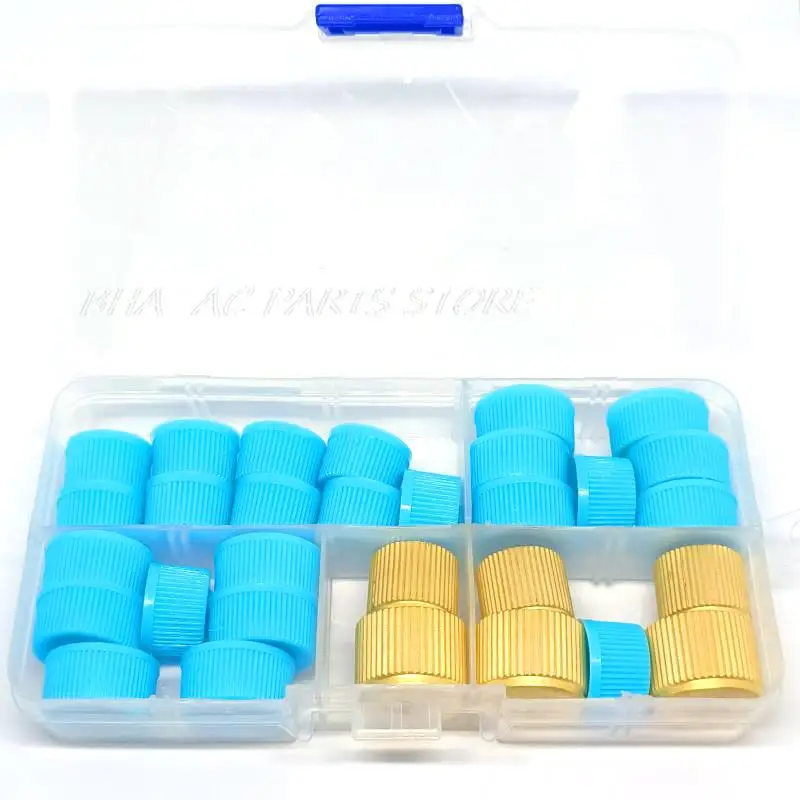 30Pcs AC Refrigerant Port Cap Replacement Car AC Valve Core Copper caps AC Charging Valve Dust Cover Car Auto Accessories