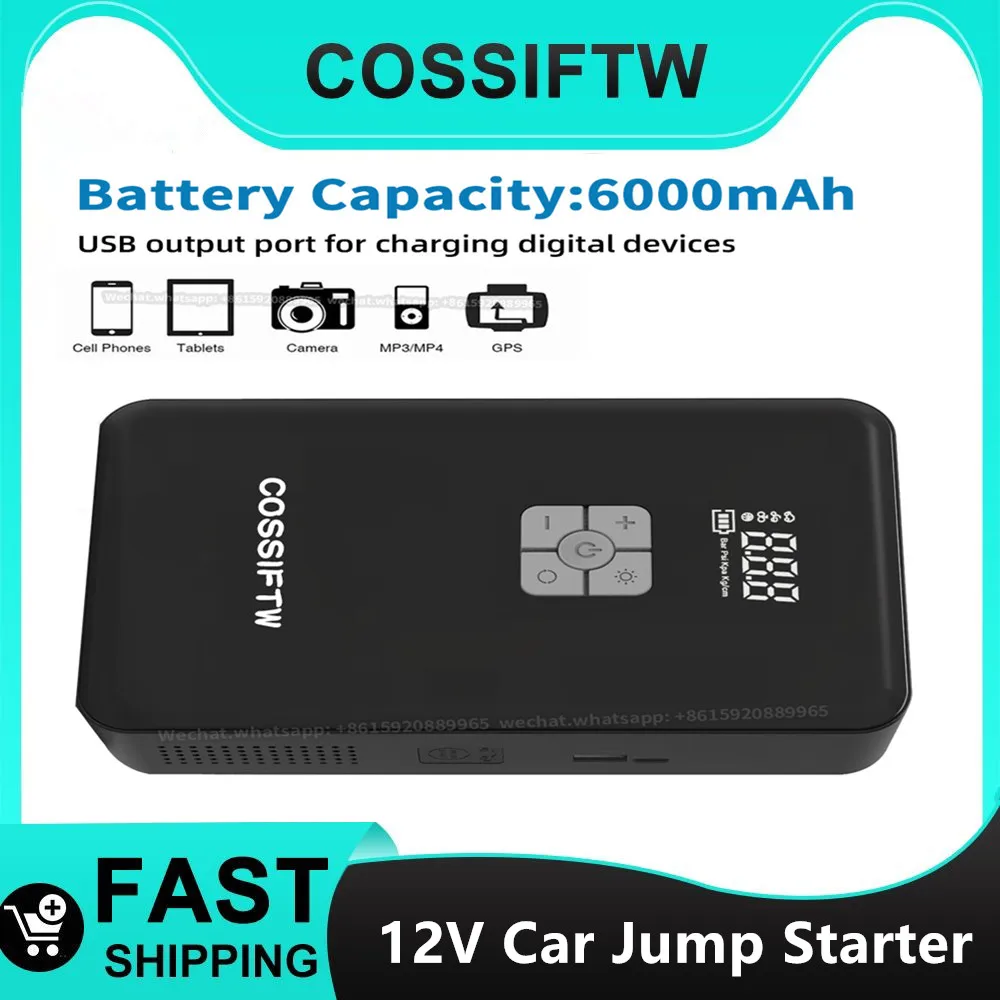 COSSFITW 12-Volt UltraSafe Lithium Jump Starter Portable Power Bank Charger Car Battery Booster Pack 6000mah