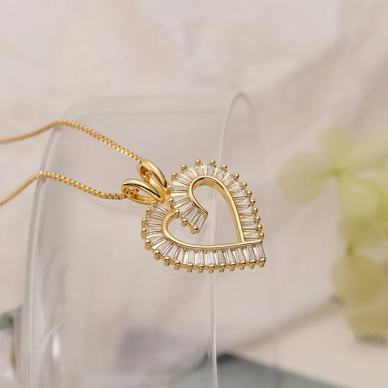 GANPUP Süße Zirkon-Herz-Liebesanhänger-Halskette für Frauen Elegante Mode Neue Halskette Schmuck-Accessoires Geschenk Party Ожерелье – Detail 9