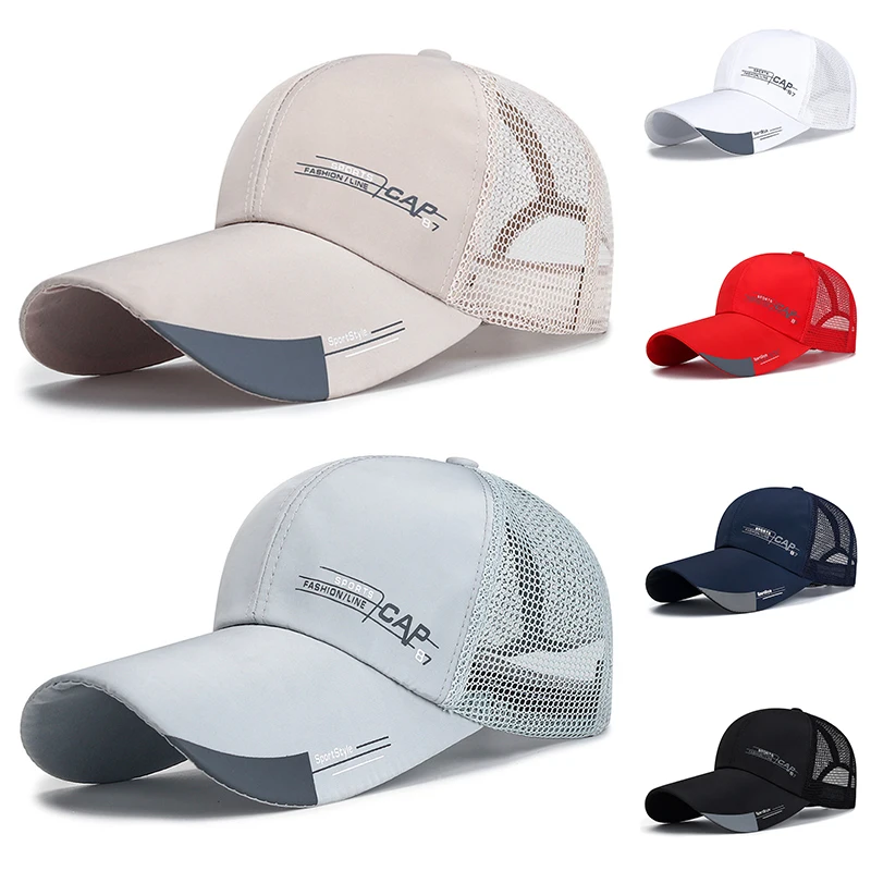 Gorras de béisbol transpirables de malla para hombre y mujer, sombreros deportivos de ala extendida, protección solar informal para exteriores,