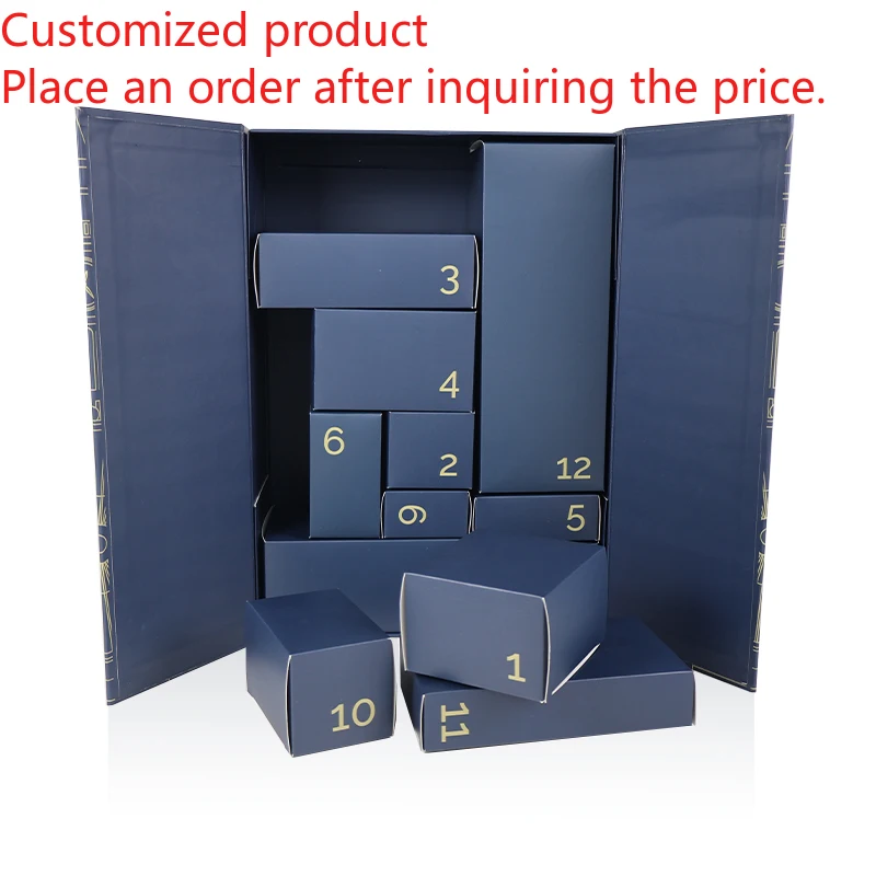 

Настройка. Оптовая продажа, 24-дневная картонная коробка для адвент-календаря, персонализированная настройка, двухдверные коробки для адвент-календаря