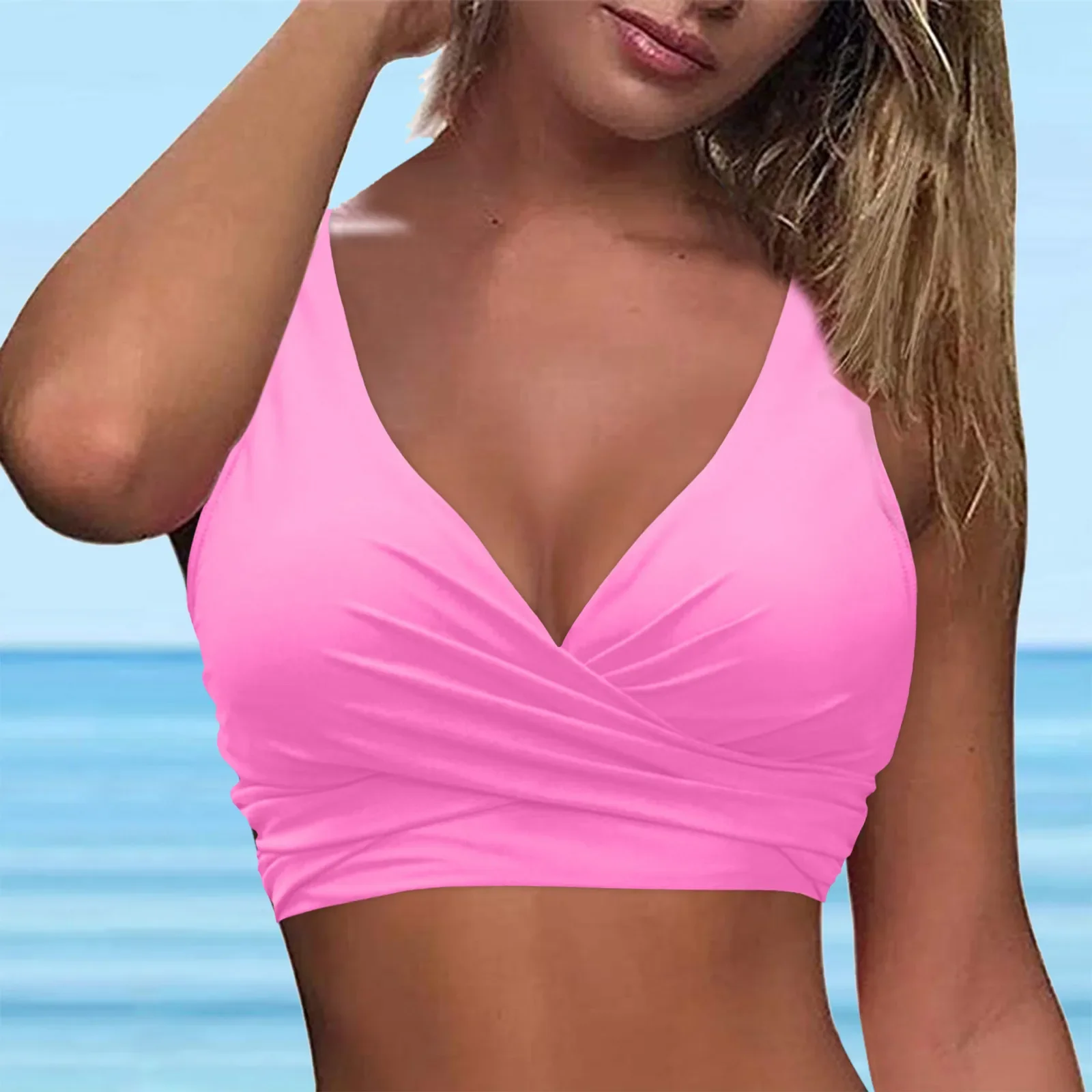 Juniors Swim Shorts Swimwear Tops Full Coverage Bikini Top Swimsuit Tankinis Deep V Neck Sports Bras Sporty Tankini Swimsuit