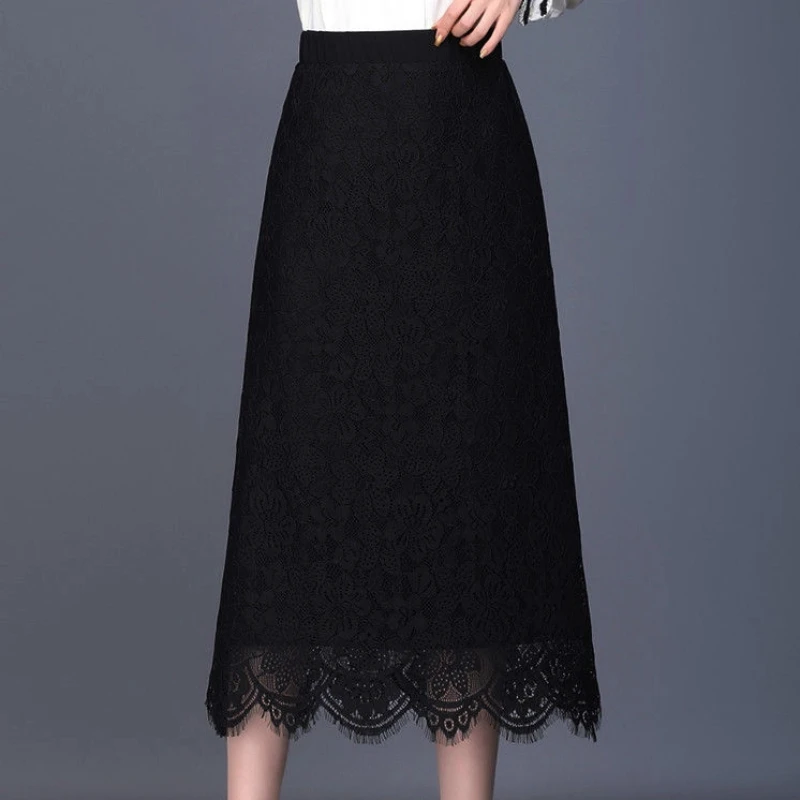 

Lace Skirt Skirt New High-waisted Slim Hip-packing One-step Skirt Mid-length Skirt Black Long Skirt