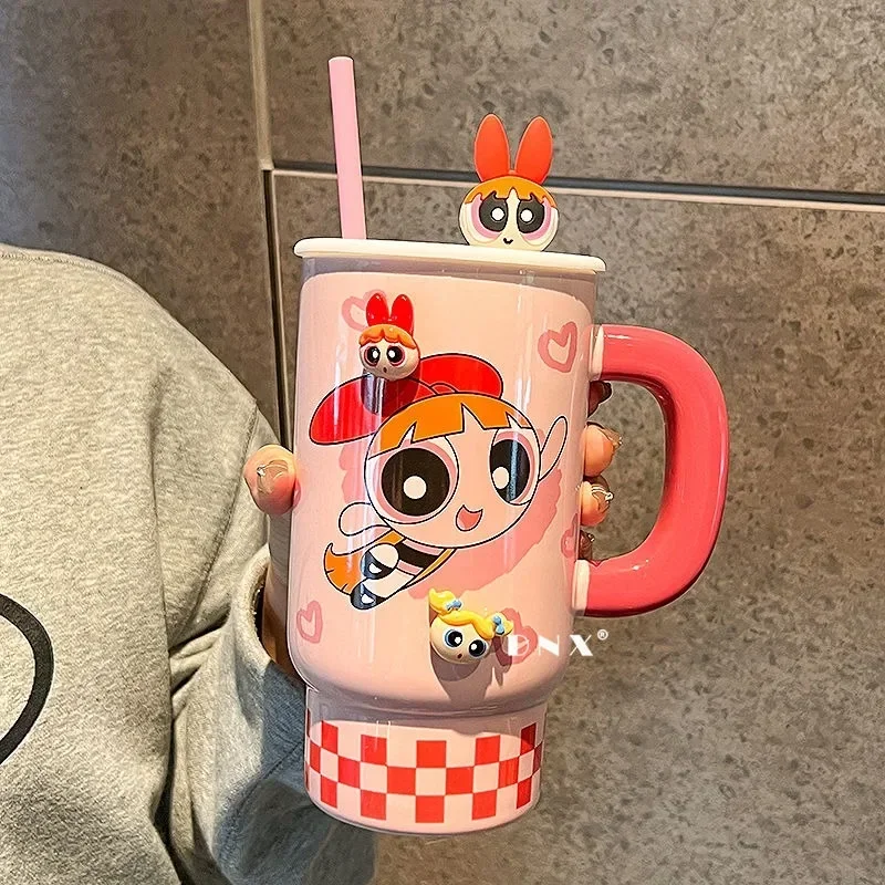 The Powerpuff Girls Blossom Bubbles Buttercup mug new girls ceramic water cup with lid straw cup cute creative birthday gift