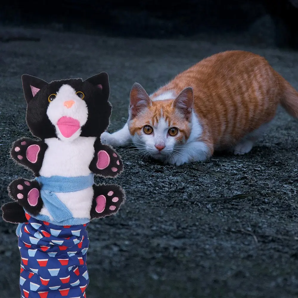 Luva de luta de gato interativa durável, acolchoamento resistente, luva de mão de animal macio, forma de gato de pelúcia, lutador de fantoche de gato, jogo seguro