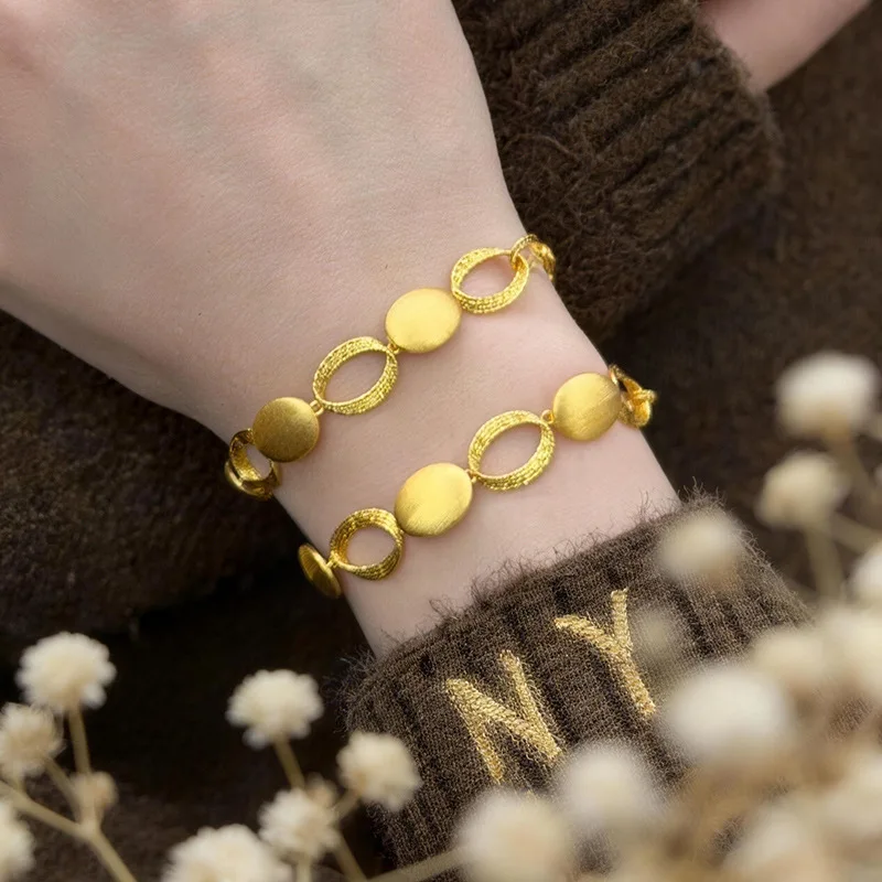 

Gold Shop Same Style 9999 24K Real Gold Women's Gold Bracelet Exquisite Elliptical Brushed Birthday Gift Beautiful Jewelry