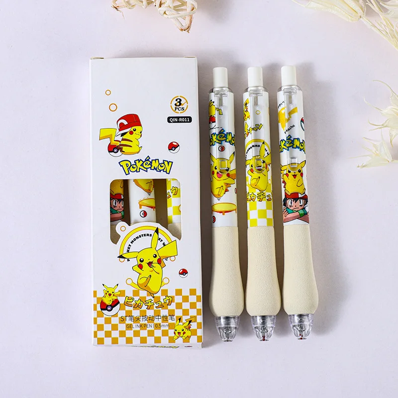 3 sztuk/pudło Kawaii Pokemon Press długopis żelowy śliczne 0.5mm czarny atrament długopisy neutralne upominek promocyjny Cartoon artykuły papiernicze biuro szkolne