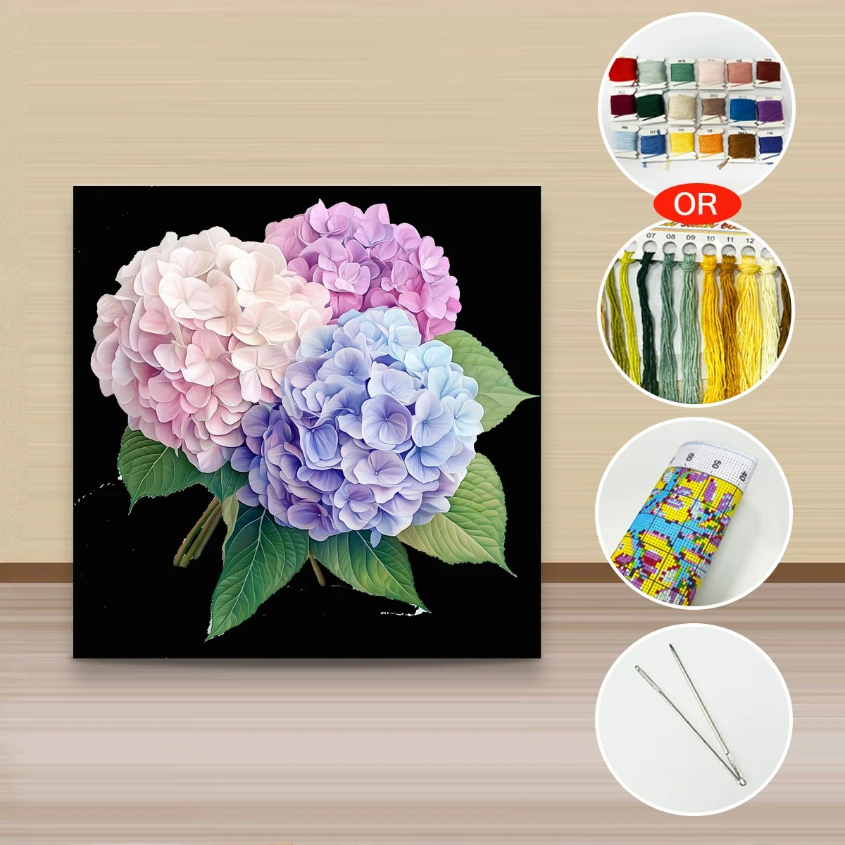 1 Stück 40x40 cm/15,74 Zoll, 11Ct/14Ct Kreuzstich-Set, DIY Valentinstagsgeschenk, Stickerei-Set für Festlichkeiten, Hortensienblumen – Detail 3