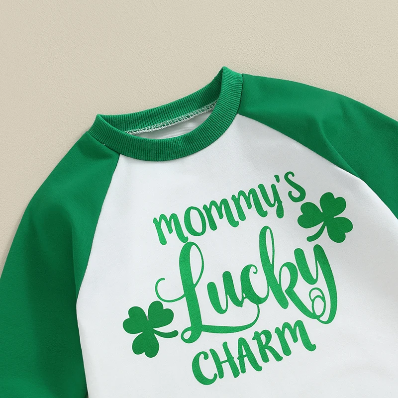 St Patrick s Day Baby Romper with Clover and Irish Blessing Print Round Neck Long Sleeve Jumpsuit for Infants