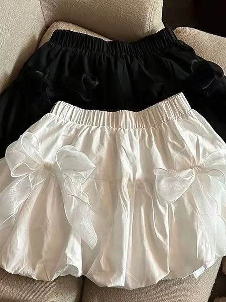 Ballet Style Puffy  Knot Half Skirt Women's Summer High Waist Slimming Flower Bud Short Skirt Trendy Ins