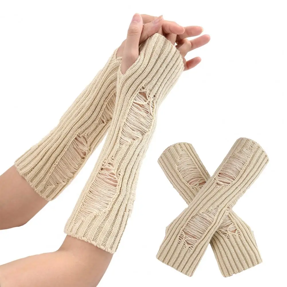 Winter Gloves Knitted Fingerless Arm Warmers For Fall Winter Cycling Non-slip High Elasticity Gloves With Ripped Design Keep