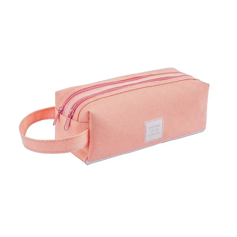 Estuches de lápices de gran capacidad Kawaii, bolsas de lona simples con cremallera de doble capa, suministros escolares para niñas, papelería, 6