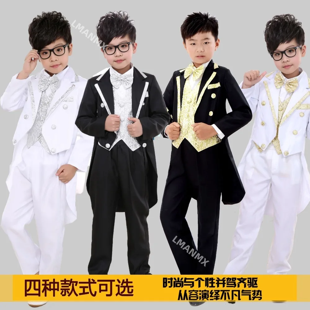 

Kids Tuxedo Suits Champagne White Child Tuxedo Piano Performance Wear 7pieces Set Blazer+pant+shirt+bow+girdle+tie+belt Boy Suit