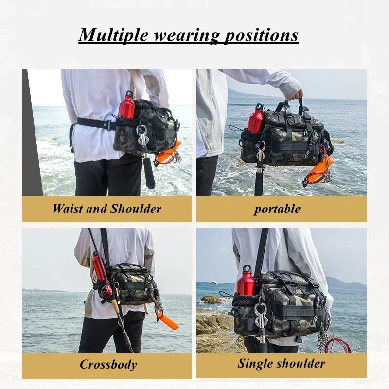 Storage Fishing Bag Large Size Multifunctional Fishing Tackle Bags Single Shoulder Crossbody Waist Pack Fish Lures Gear Utility