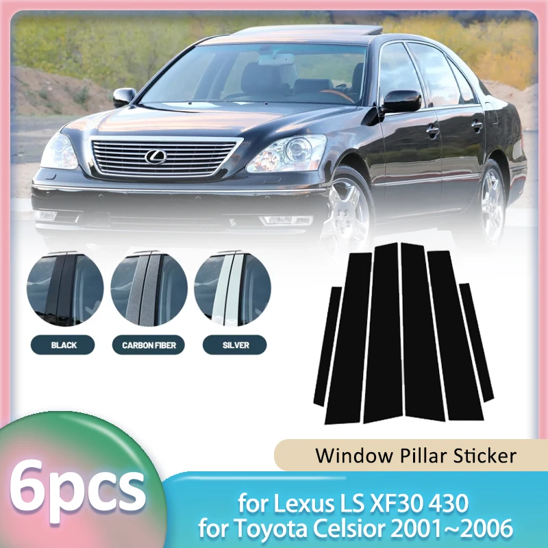 Adesivo de guarnição de janela para Lexus LS XF30 430 Toyota Celsior 2001 ~ 2006 Fibra de carbono Carro B C Pilar Post Capa Porta Parte Acessórios