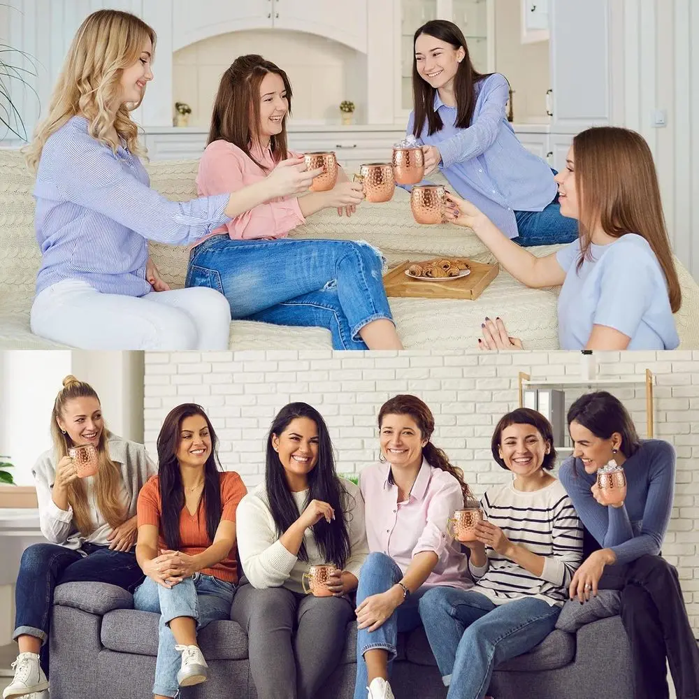 20 عبوة من أكواب البغل الموسكو، أكواب نحاسية مطروقة سعة 19 أونصة مع بطانة من الفولاذ المقاوم للصدأ ومقابض ذهبية وردية للمشروبات المبردة ونحن