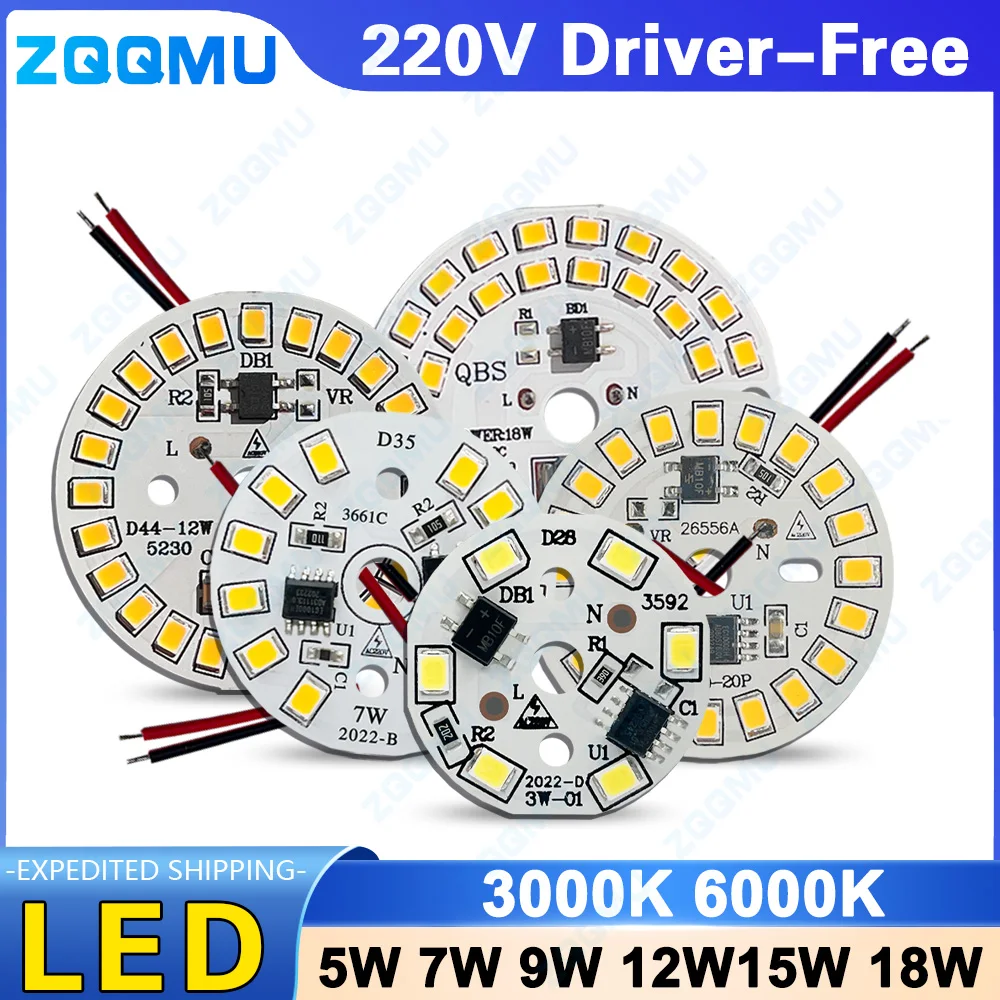 10PCS Two Kinds Of 3W 5W 7W 9W 12W 15W 18W 220V High Voltage Light Panel Round Light Panel Driver-Free DIY LED Light Panel