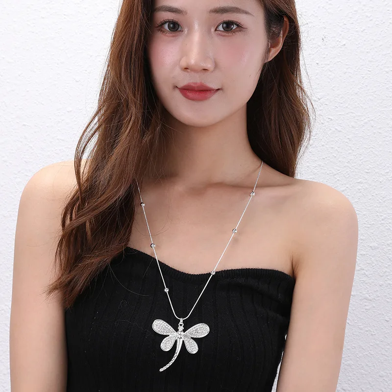

Kaseakia Dragonfly Metal Alloy Pendant Sweater Chain Long Necklace for Women
