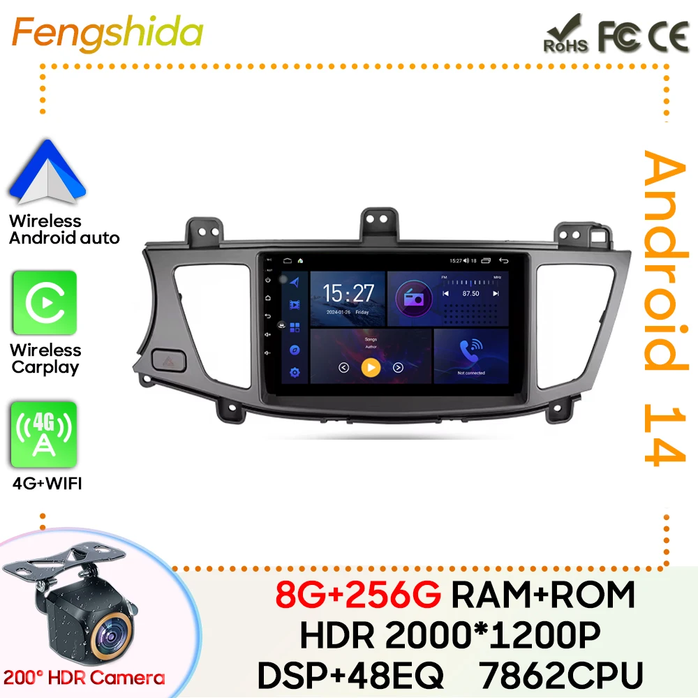 Car Radio Android 13 For Kia Cadenza K7 2011 – 2012 Navigation GPS Android Auto Carplay Stereo Screen 5G Wifi No 2din