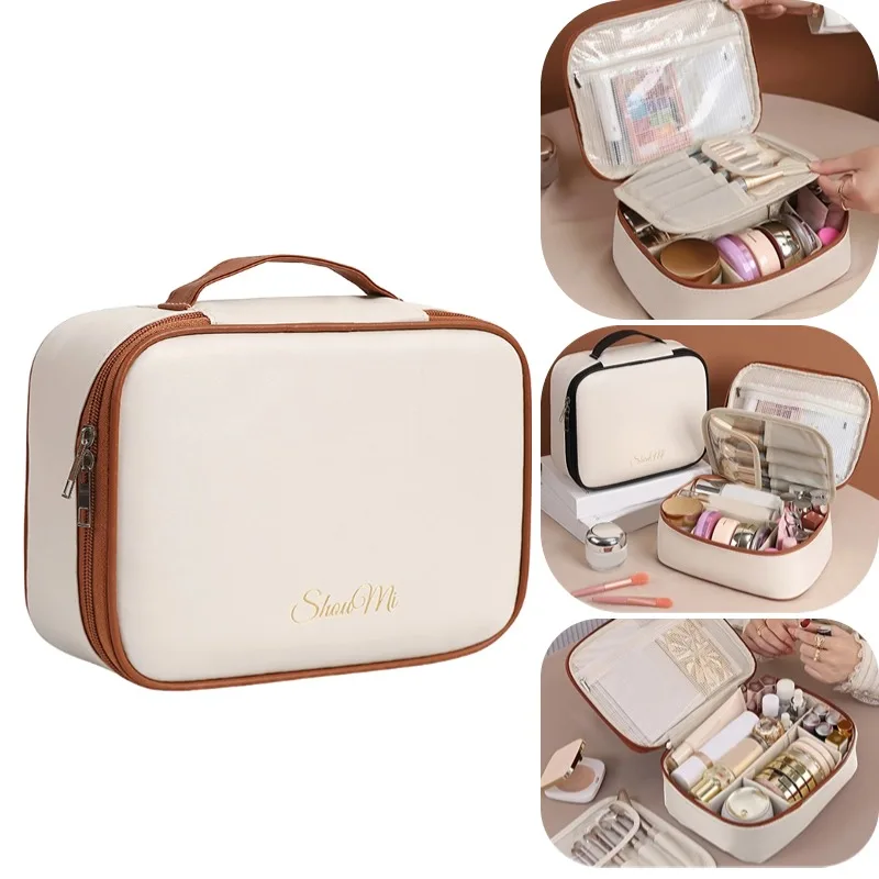 1PC 3 In 1 PU Makeup Storage Bag Portable Large Capacity Multipurpose Washing Cosmetic Bag Freely Split Cosmetic Organizer Bag