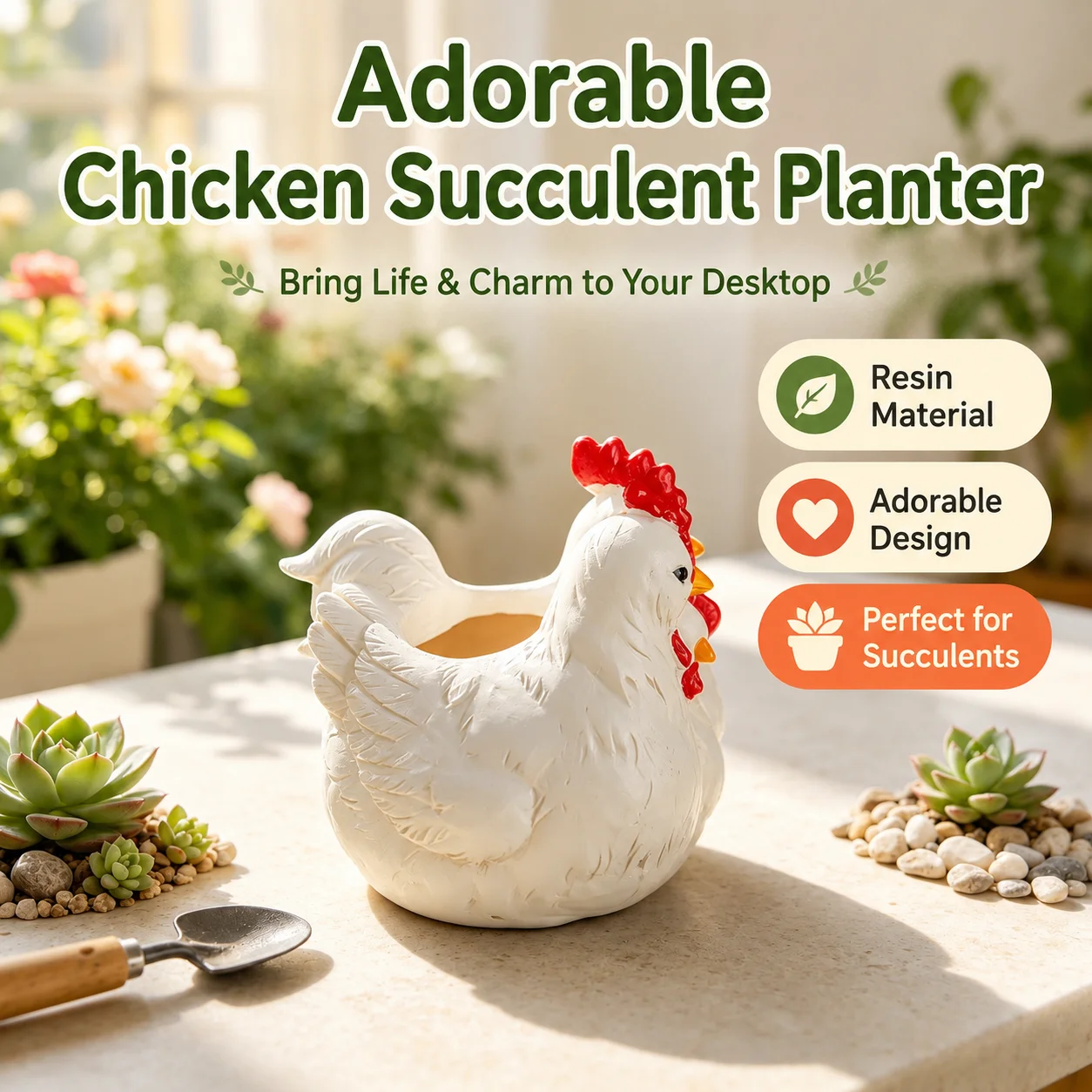 Chicken Planter Pot Cute Resin Animal Flower Pot Indoor Succulent Decor Home Desk Garden Decoration Gift