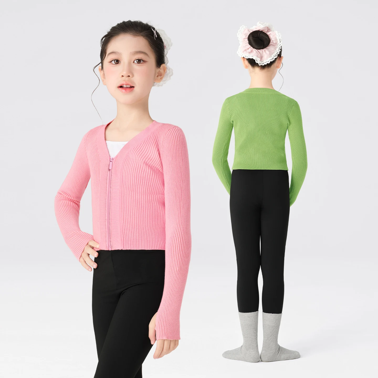 Danssweater met rits voor meisjes, wintergebreid vest voor kinderen, warme oefenpullover bovenkleding voor meisjes