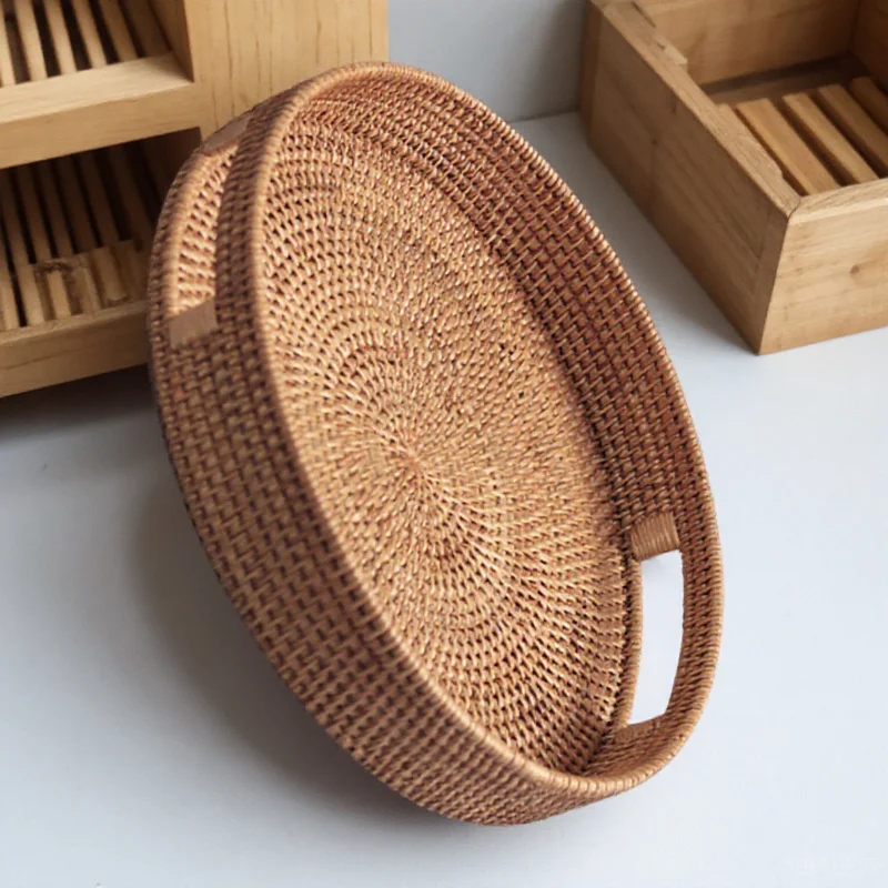 

1Pcs Smooth Finish Rattan Tray Fruit Storage Basket No Burrs Design Home Decor Kitchen Dining Table Tray Fruit Plate