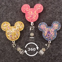 Shiny Cute Bear Style Badge Reel Nurse Workers Enfermera ID Holder Girl Boy Retractable Name Card Holder Accessory