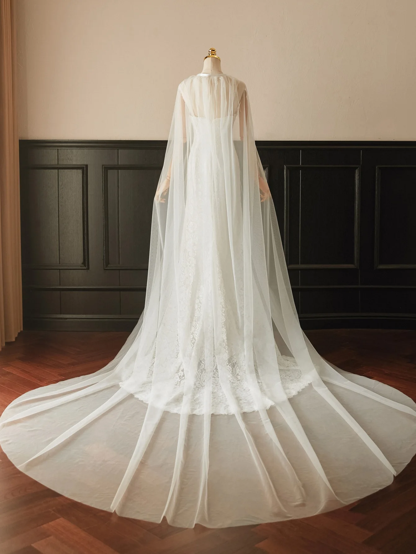 Mingli Tengda reinen Tüll einfache Braut umhang Hochzeit Zubehör lange Umhang Braut Robe 3m lang 3m breit Bolero Schal Umhang Mantel