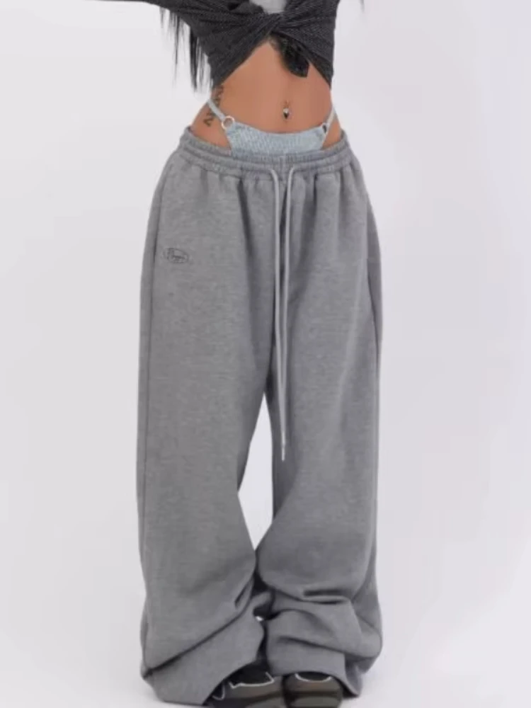 HOUZHOU Oversized Y2k Grey Sweatpants Women Joggers Vintage Hip Hop Korean Pants Casual Harajuku America Retro Trousers Autumn