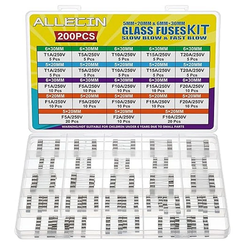 

250V Glass Fuses Assortment Kit 5X20MM F 1A 2A 5A 10A 15A 20A Fusibles 6X30MM T 1 5 10 15 20 Amp Electrical Fuse Tube Set