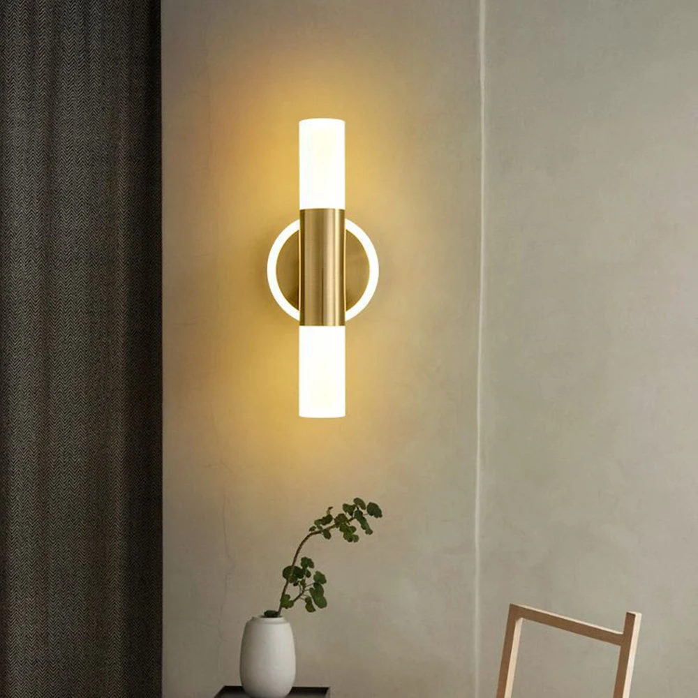 Modern Wirring LED Wall Light, Minimalista Lâmpada de parede para Corcorredor, Escada, Quarto, Cabeceira, Varanda, Indoor Gold, Two End Light Source