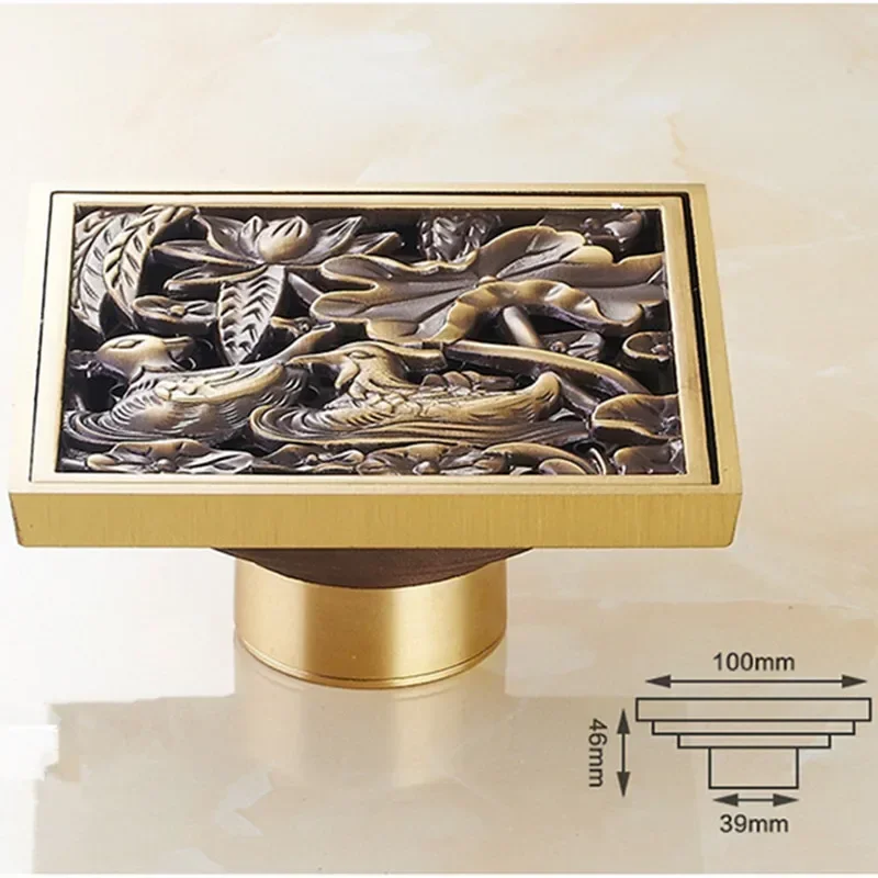 Euro Floor Drains 10cm Antique Brass Shower Floor Drain Bathroom Deodorant Euro Square Floor Drain Strainer Cover Grate Waste