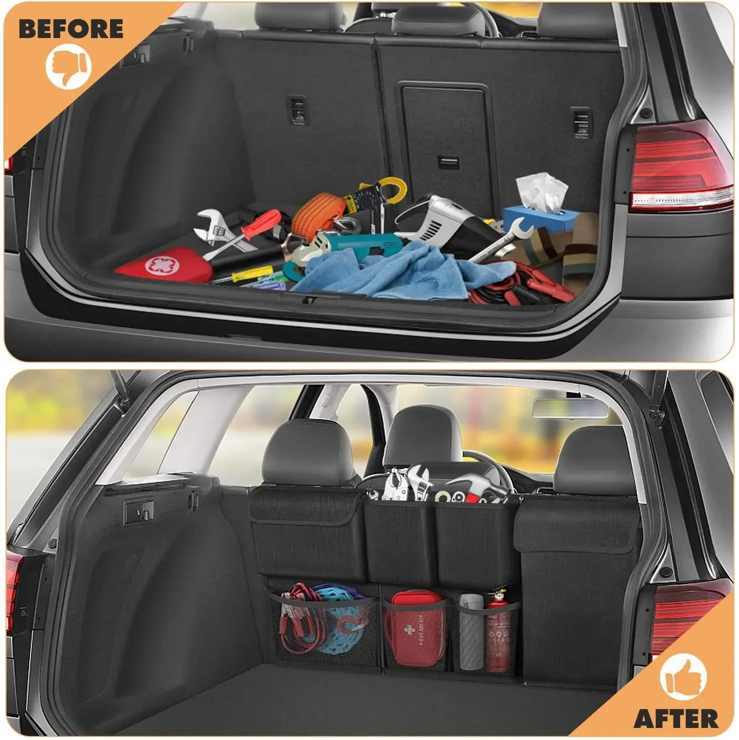 Car Back Seat Organizer Detachable Storage Pocket with Large Mesh Pockets Multi-Pocket Car Seat Back Protector Storage Bag