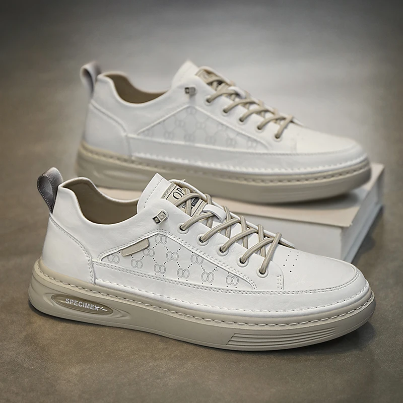 

2025 Autumn Men's White Sneakers - Breathable Korean Street Style, Versatile Casual Shoes with Hong Kong Vibes