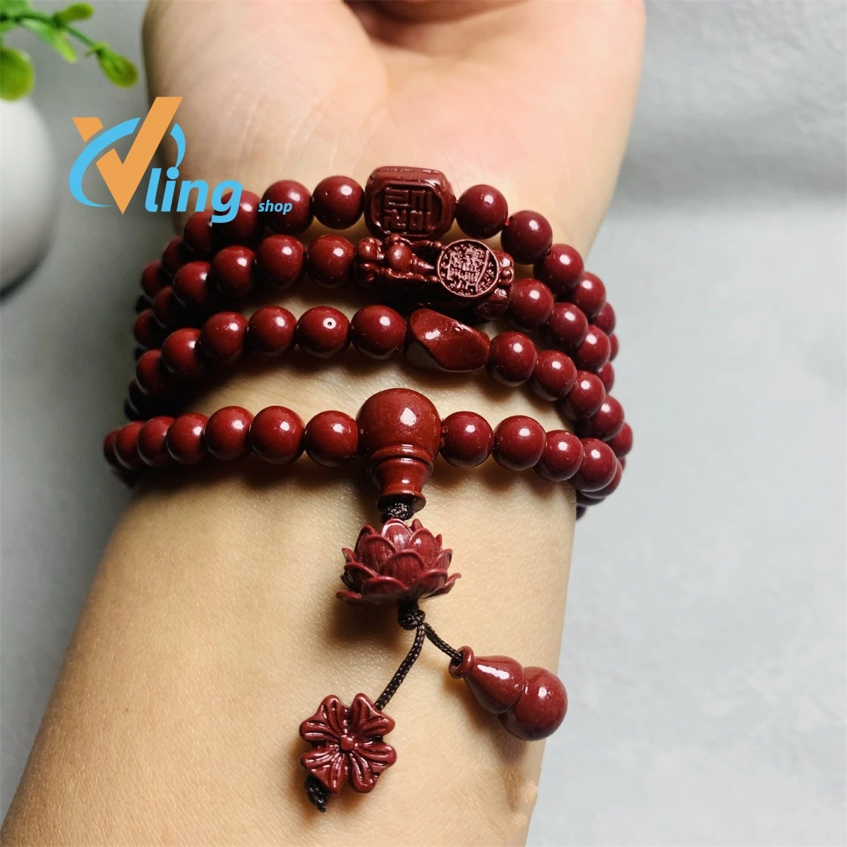 

Wholesale Cinnabar 108 Buddha Head Bracelet Lotus Multi-Loop Fashion Gift Charm RetroJewelry Exquisite Women's Simple Versatile