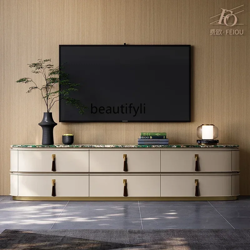 

V Light luxury TV cabinet large apartment marble living room fashionable modern Italian end floor cabinet coffee table combinati