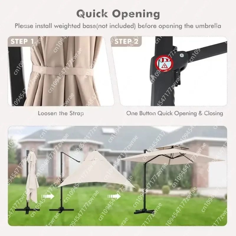 9.5 Feet Cantilever Patio Umbrella with 360 Degrees Rotation Double Top-360-Degree Rotation & Durable Design