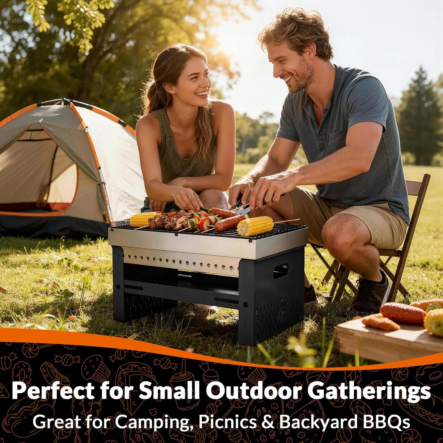 Folding Charcoal BBQ Grill for Tabletop Use, Small Portable Hibachi Grill, Compact Size