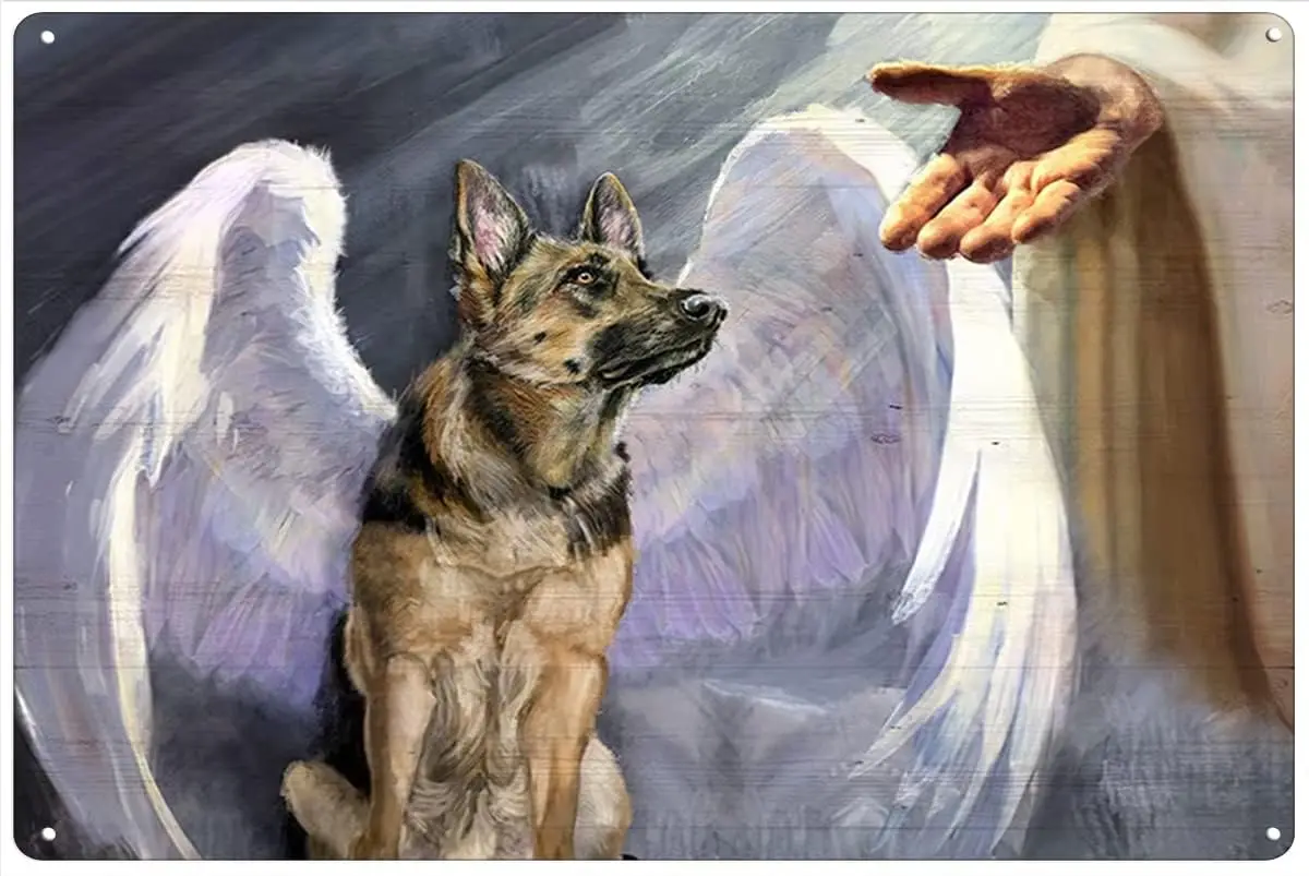 Retro Metal Tin Sign 8 X 12 Inches German Shepherd Angel Wings in Loving Memory German Shepherd Christian Dog Mom Gift Rustic Ho