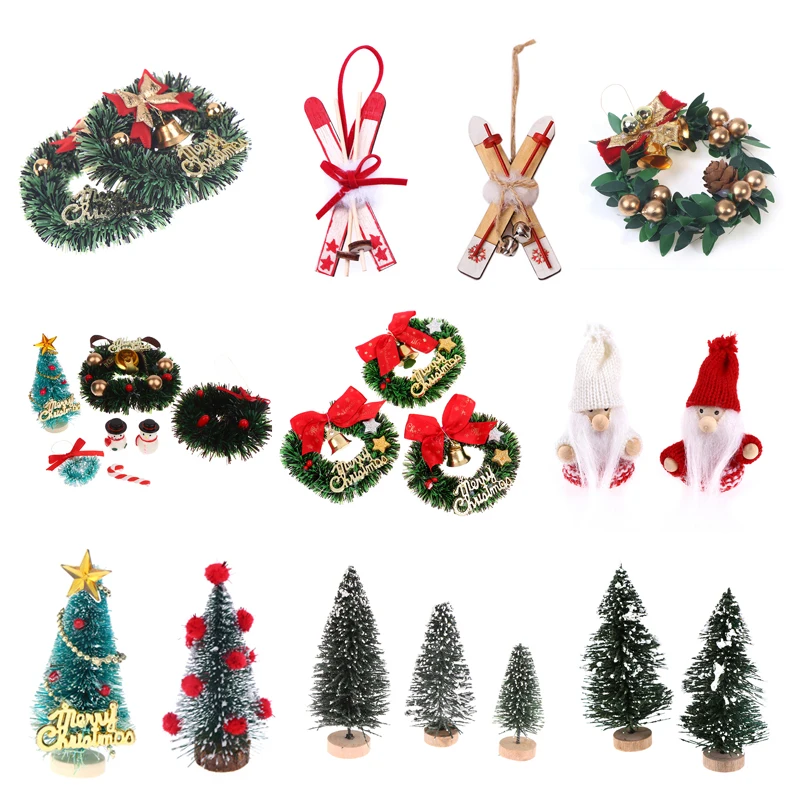 1:12 Dollhouse Christmas Tree  Wreath Pine Santa Claus Carpet Broom  Miniature Dollhouse Christmas Accessories